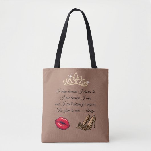 Too Glam To Care – Chic Quote Tote Bag トートバッグ (正面)