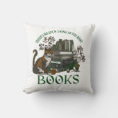 Too Many Books Green Floral Academia Throw Pillow クッション (正面)