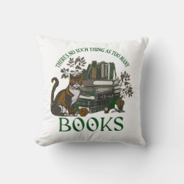 Too Many Books Green Floral Academia Throw Pillow クッション
