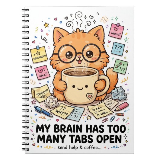 Too Many Tabs - Funny Cat Notebook ノートブック (正面)