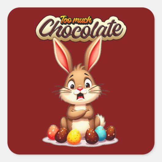 Too Much Chocolate – Funny Easter - Autocolante スクエアシール (正面)