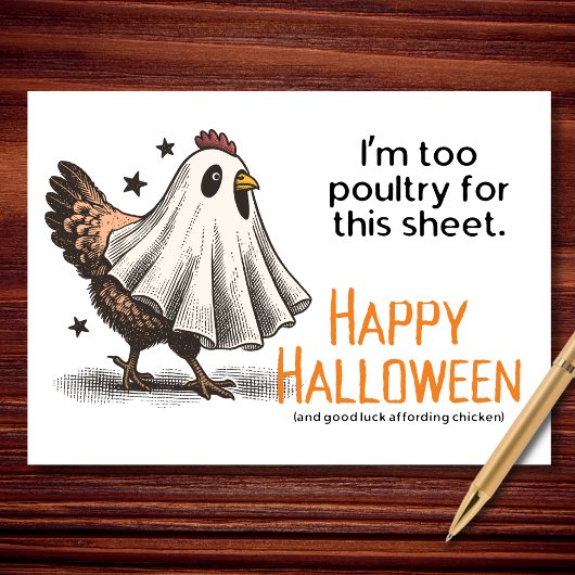 Too Poultry for This Sheet Funny Chicken Halloween カード