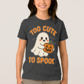 Too Spooky To Scare – Friendly Ghost With Pumpkin トライブレンドTシャツ (正面)