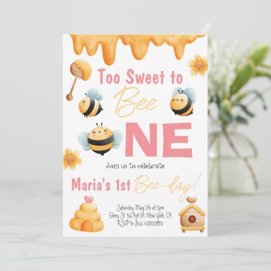 Too Sweet to be One キッズ誕生日パーティー招待状 招待状 (スタンド正面)