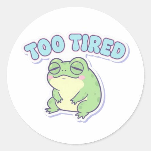 Too Tired Frog Sticker Cute Exhausted Frog Meme Ka ラウンドシール (正面)