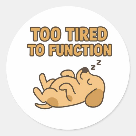 Too Tired To Function Cute Sleeping Dog Mascot ラウンドシール (正面)