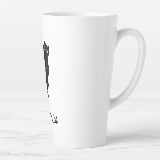 Too Tired to Think - Funny Exhausted Black Cat カフェラテマグ (右)