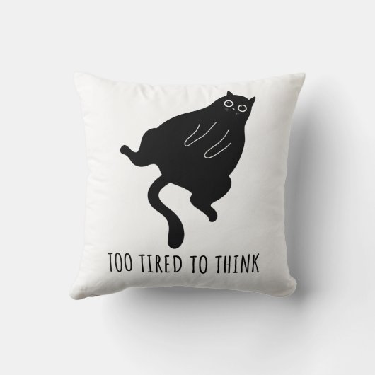 Too Tired to Think - Funny Exhausted Black Cat クッション (裏面)