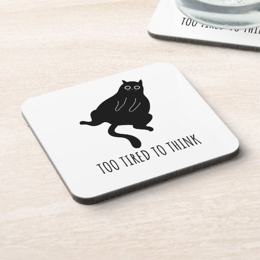Too Tired to Think - Funny Exhausted Black Cat コースター (左側)