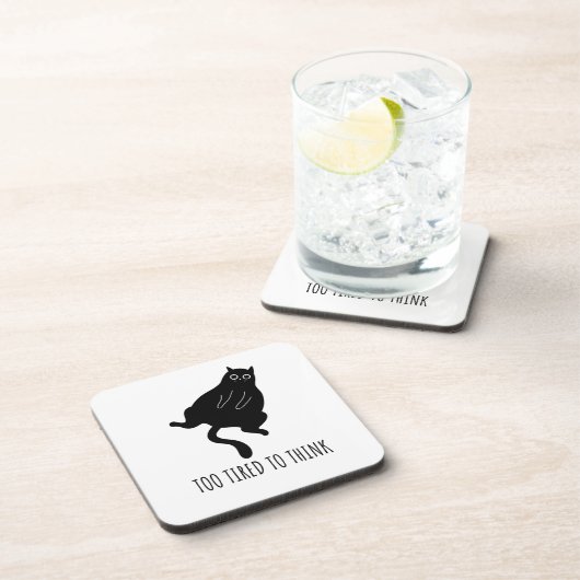 Too Tired to Think - Funny Exhausted Black Cat コースター (右側)