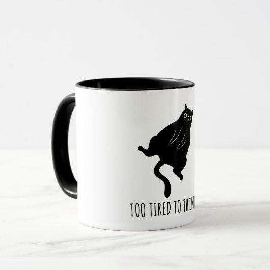 Too Tired to Think - Funny Exhausted Black Cat マグカップ (正面左)