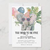 Too Wild to Be Five Elephant Jungle Birthday 招待状 (正面)