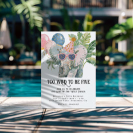 Too Wild to Be Five Elephant Jungle Birthday 招待状