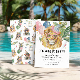 Too Wild to Be Five Lion Jungle Birthday 招待状