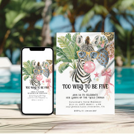 Too Wild to Be Five Zebra Jungle Birthday 招待状