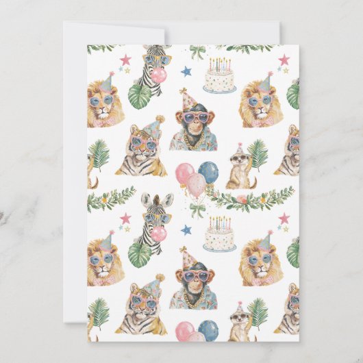 Too Wild to Be Five Zebra Jungle Birthday 招待状 (裏面)