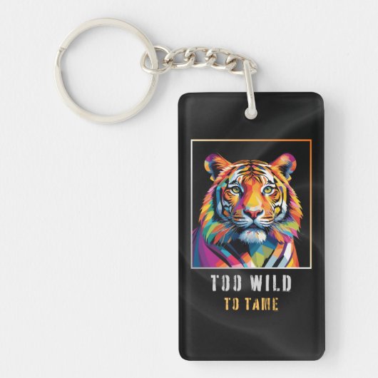 Too Wild to Tame – Colorful Geometric Tiger Head キーホルダー (正面)