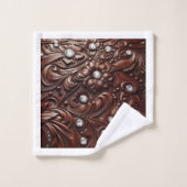 Tooled Faux Leather and Diamond バスタオルセット (ウォッシュタオル)