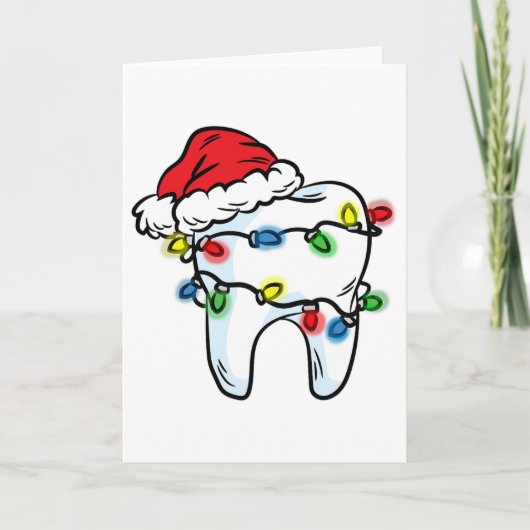 Tooth Christmas Light Santa Hat Dentist Dental Hyg カード (正面)