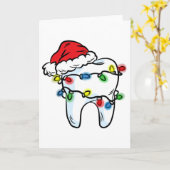 Tooth Christmas Light Santa Hat Dentist Dental Hyg カード (黄色い花)