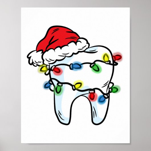Tooth Christmas Light Santa Hat Dentist Dental Hyg ポスター (正面)