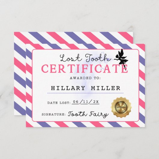 Tooth Fairy 失った Tooth Certification印刷可能 招待状 (正面/裏面)