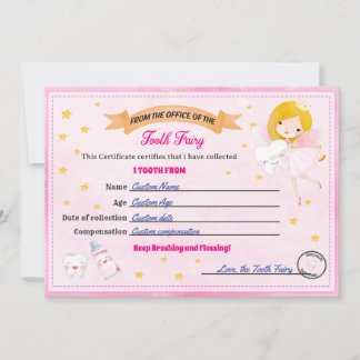 Tooth Fairy Certificate - Lost Tooth Receipt 招待状