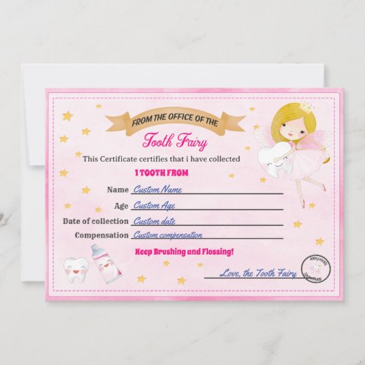 Tooth Fairy Certificate - Lost Tooth Receipt 招待状 (正面)