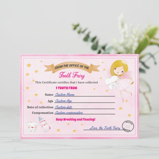 Tooth Fairy Certificate - Lost Tooth Receipt 招待状 (スタンド正面)