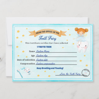 Tooth Fairy Certificate - Lost Tooth Receipt 招待状
