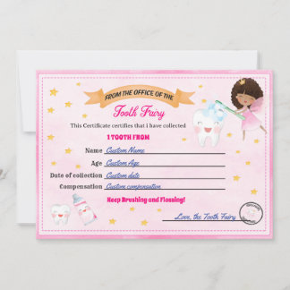 Tooth Fairy Certificate - Lost Tooth Receipt 招待状