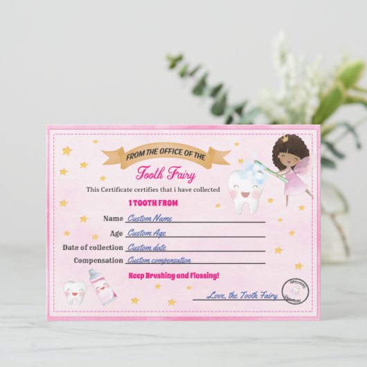 Tooth Fairy Certificate - Lost Tooth Receipt 招待状 (スタンド正面)