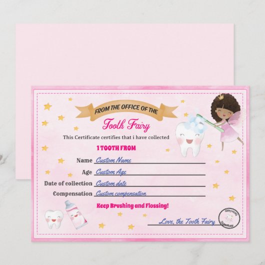 Tooth Fairy Certificate - Lost Tooth Receipt 招待状 (正面/裏面)