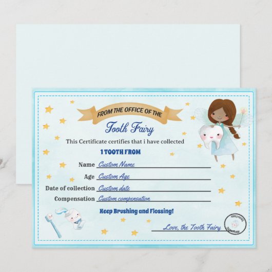 Tooth Fairy Certificate - Lost Tooth Receipt 招待状 (正面/裏面)