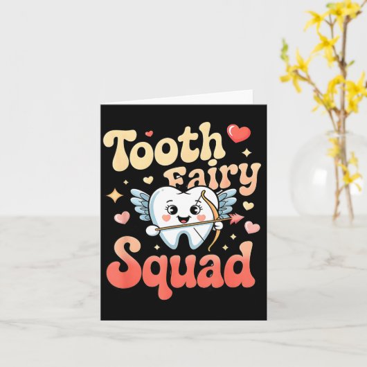 Tooth Fairy Squad Cute Cud Tooth Retro Dental Humo カード (黄色い花)