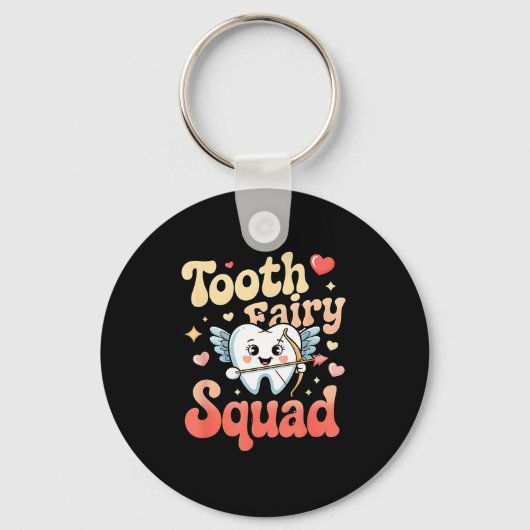 Tooth Fairy Squad Cute Cud Tooth Retro Dental Humo キーホルダー (正面)