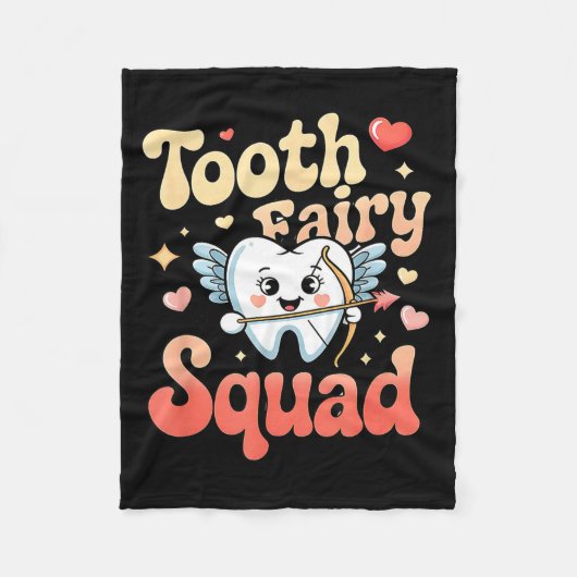 Tooth Fairy Squad Cute Cud Tooth Retro Dental Humo フリースブランケット (正面)