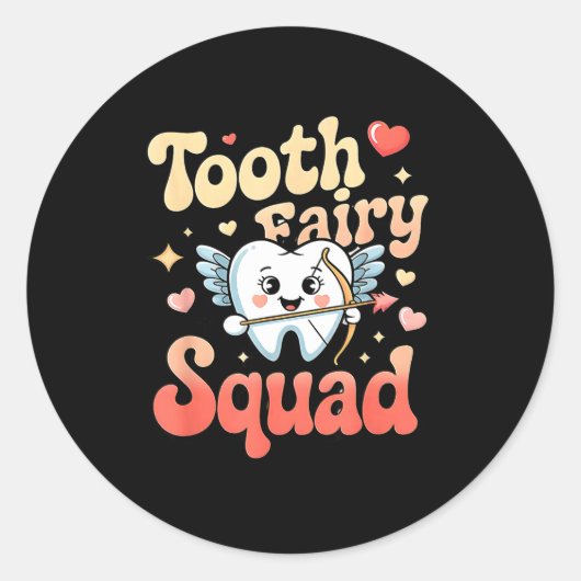 Tooth Fairy Squad Cute Cud Tooth Retro Dental Humo ラウンドシール (正面)