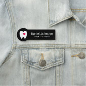 Tooth with red heart black dentist dental 名札 (インサイチュ)