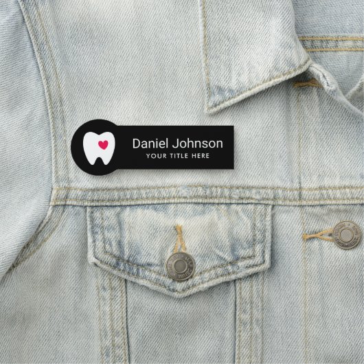 Tooth with red heart black dentist dental 名札 (インサイチュ)