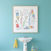 Toothbrush Party Kids Bathroom Wall Art ポスター