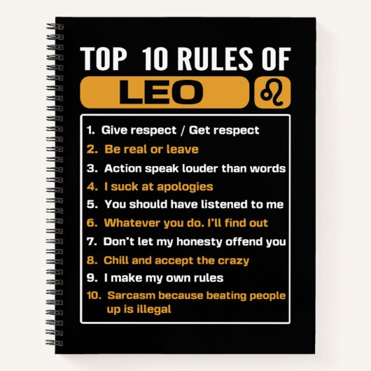 Top 10 Rules Of Leo, Leo Facts Traits ノートブック (正面)