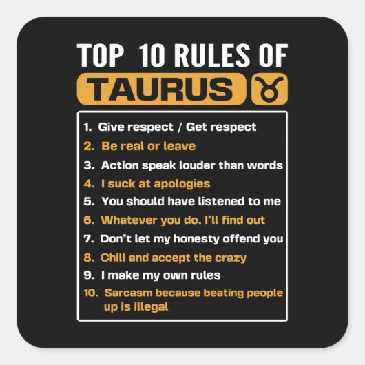 Top 10 rules of Taurus, Taurus Traits Facts Horosc スクエアシール (正面)