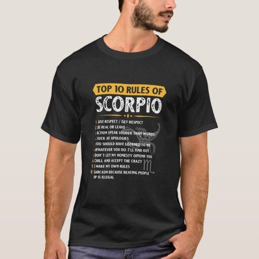 Top 10 Rules Scorpio Horoscope Birthday Tシャツ (正面)