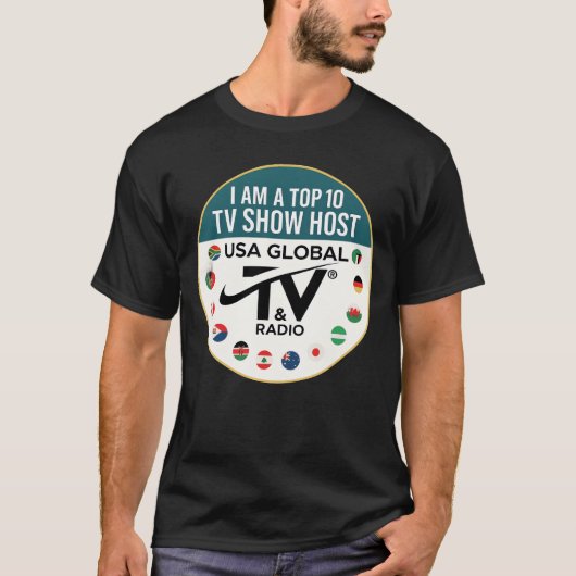 Top 10V Show Host USA GlobalV Radio funny Tシャツ (正面)
