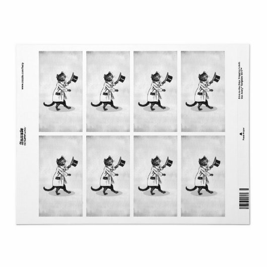 Top Hat クール Cat Etching フェイク Canvas Labels ラベル (フルシート)