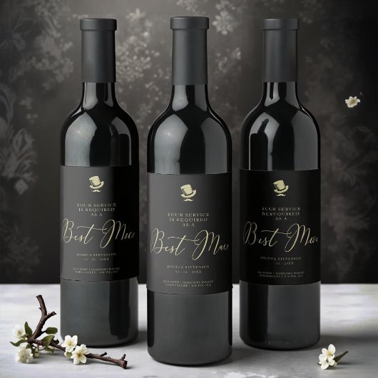 Top Hat Best Man Chic Wedding Minimalist Proposal ワインラベル