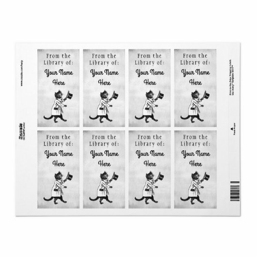 Top Hat Cat Etching Canvas Labelsのライブラリ ラベル (フルシート)