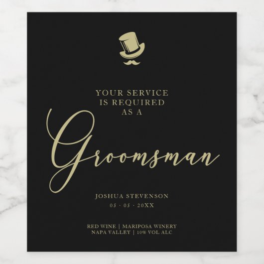 Top Hat Groomsman Chic Wedding Minimalist Proposal ワインラベル (シングルラベル)