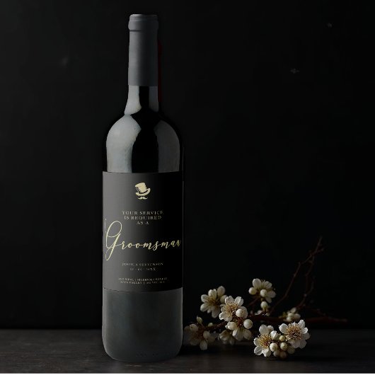 Top Hat Groomsman Chic Wedding Minimalist Proposal ワインラベル